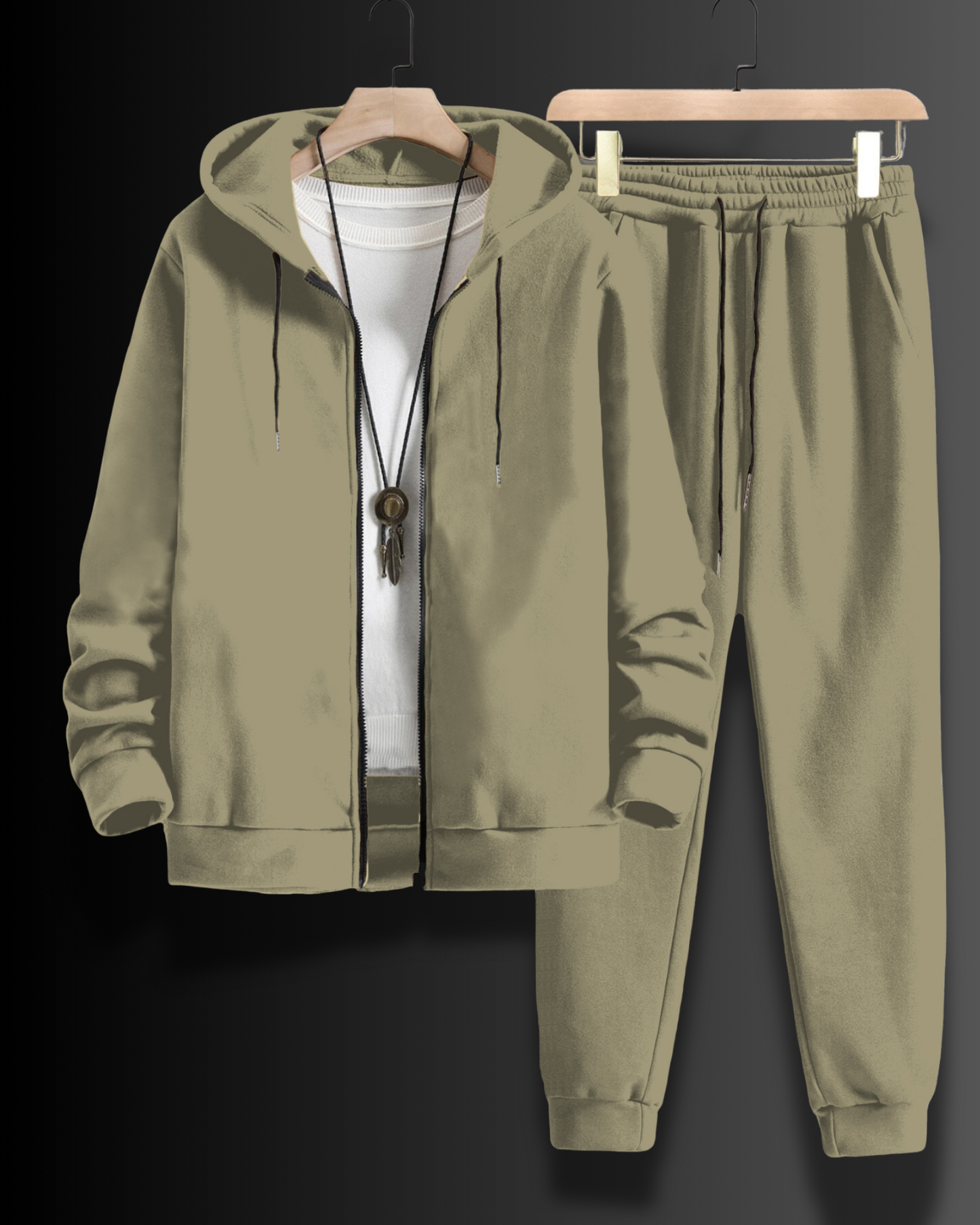 *BEIGE* Zipper Hoodie & Joggers Set #180