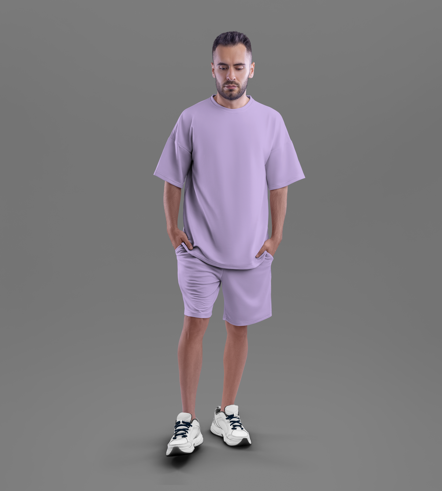 Oversized T-shirt & Shorts Set (Lavender) #073