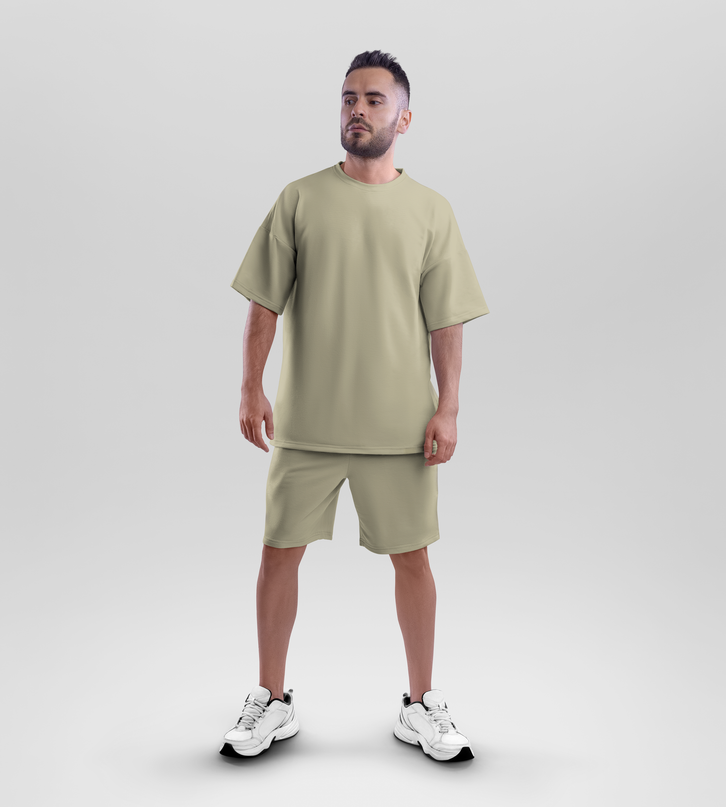 Oversized T-shirt & Shorts Set (Beige) #074