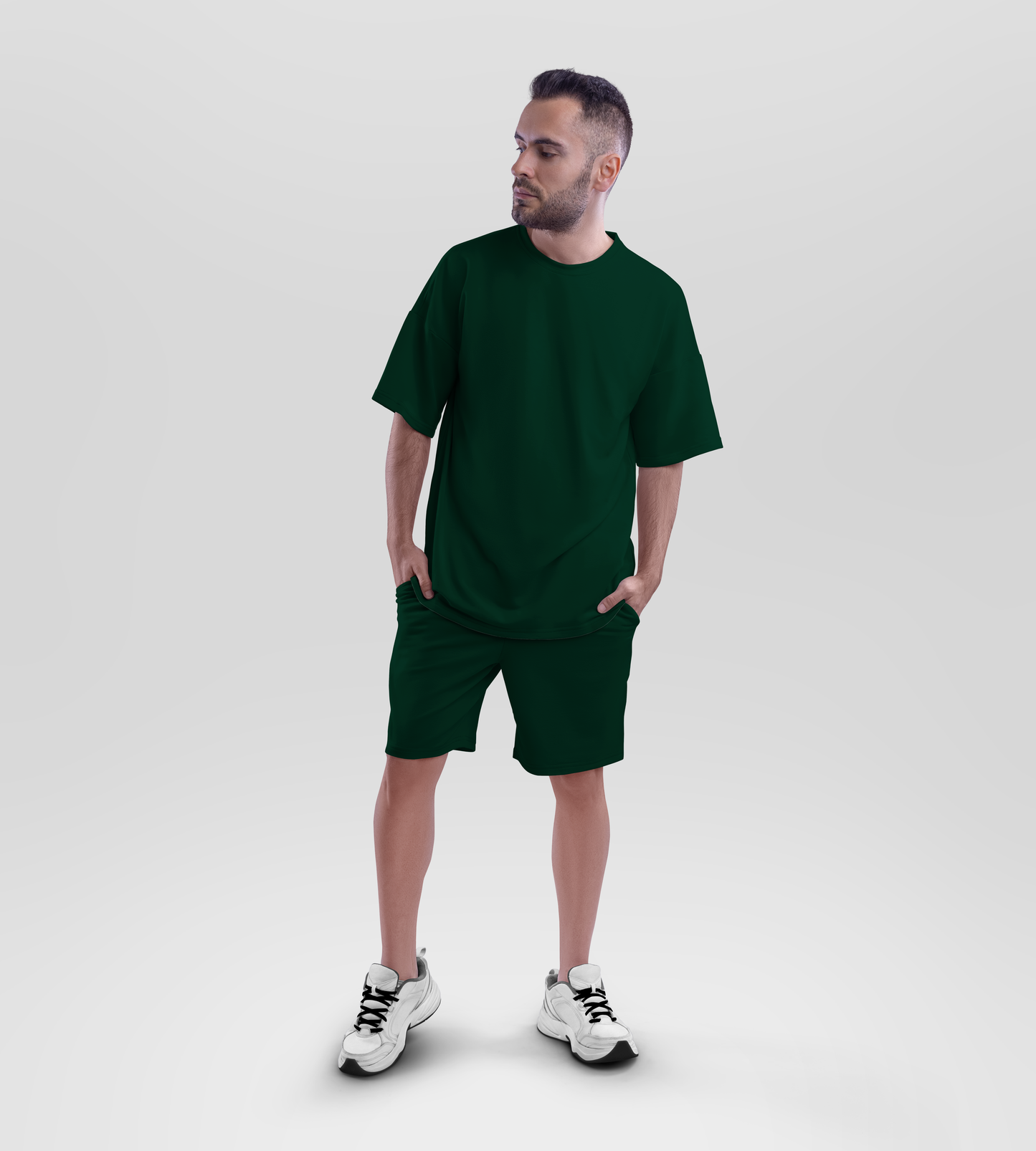 Oversized T-shirt & Shorts Set (Dark Green) #075