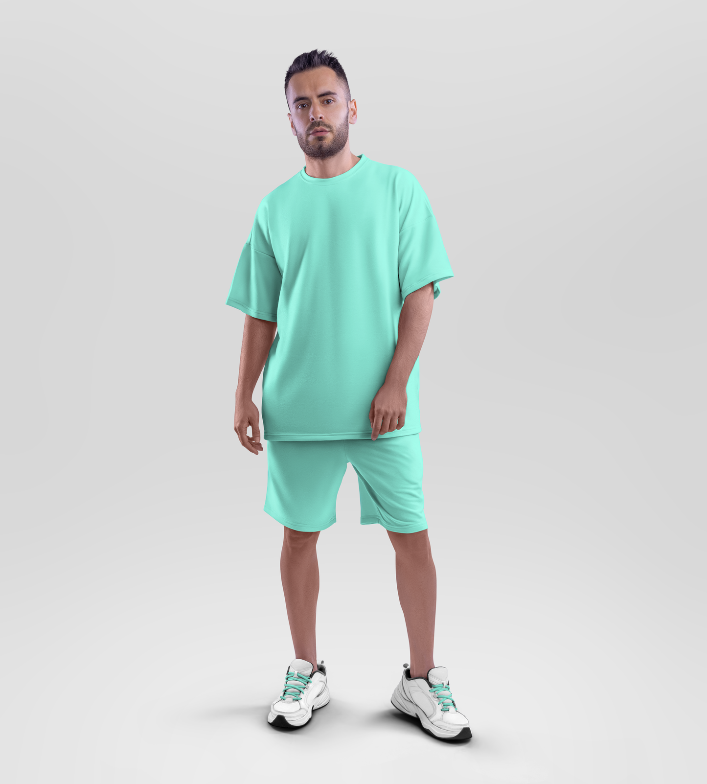 Oversized T-shirt & Shorts Set (Pale Turquoise) #076