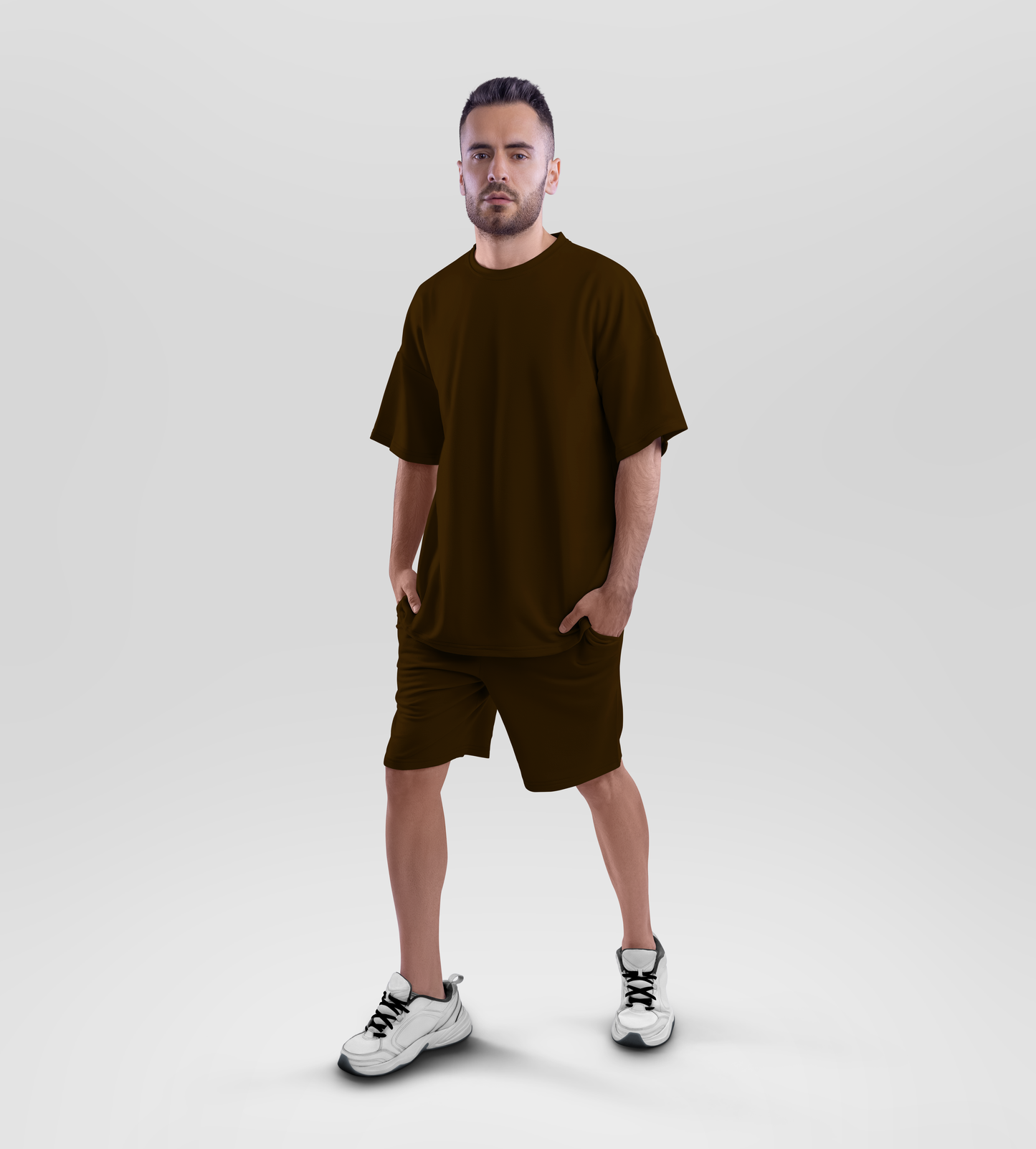 Oversized T-shirt & Shorts Set (Dark Brown) #077