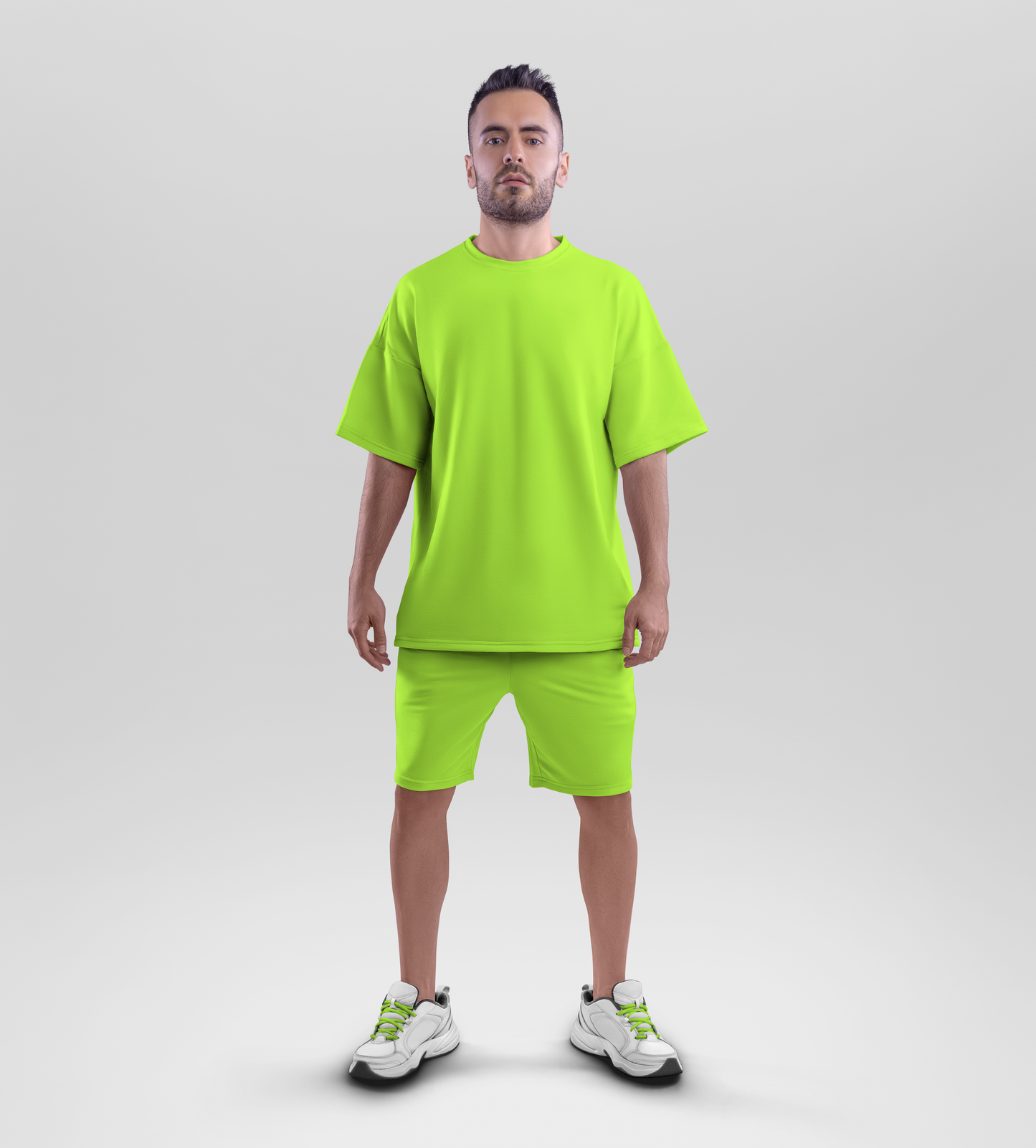 Oversized T-shirt & Shorts Set (Neon Green) #078