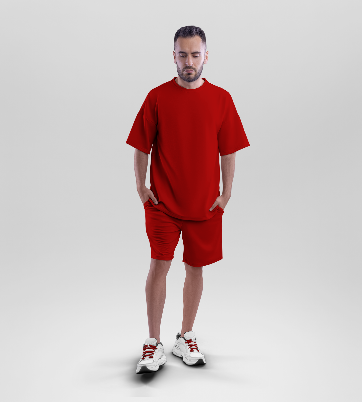 Oversized T-shirt & Shorts Set (Electric Red) #085