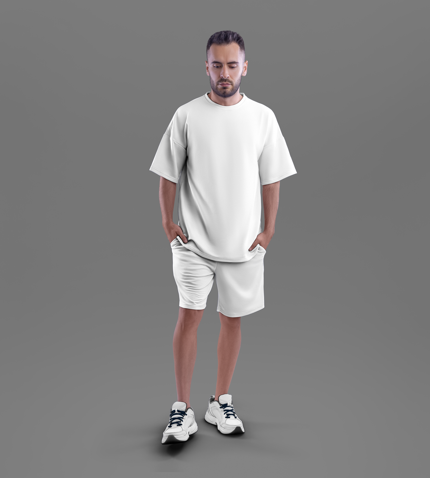 Oversized T-shirt & Shorts Set (White) #082