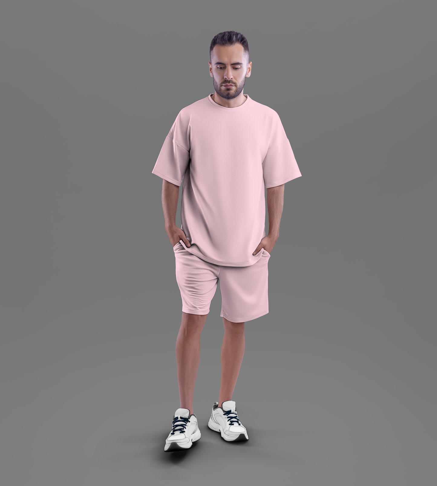Oversized T-shirt & Shorts Set (Pastel Pink) #084