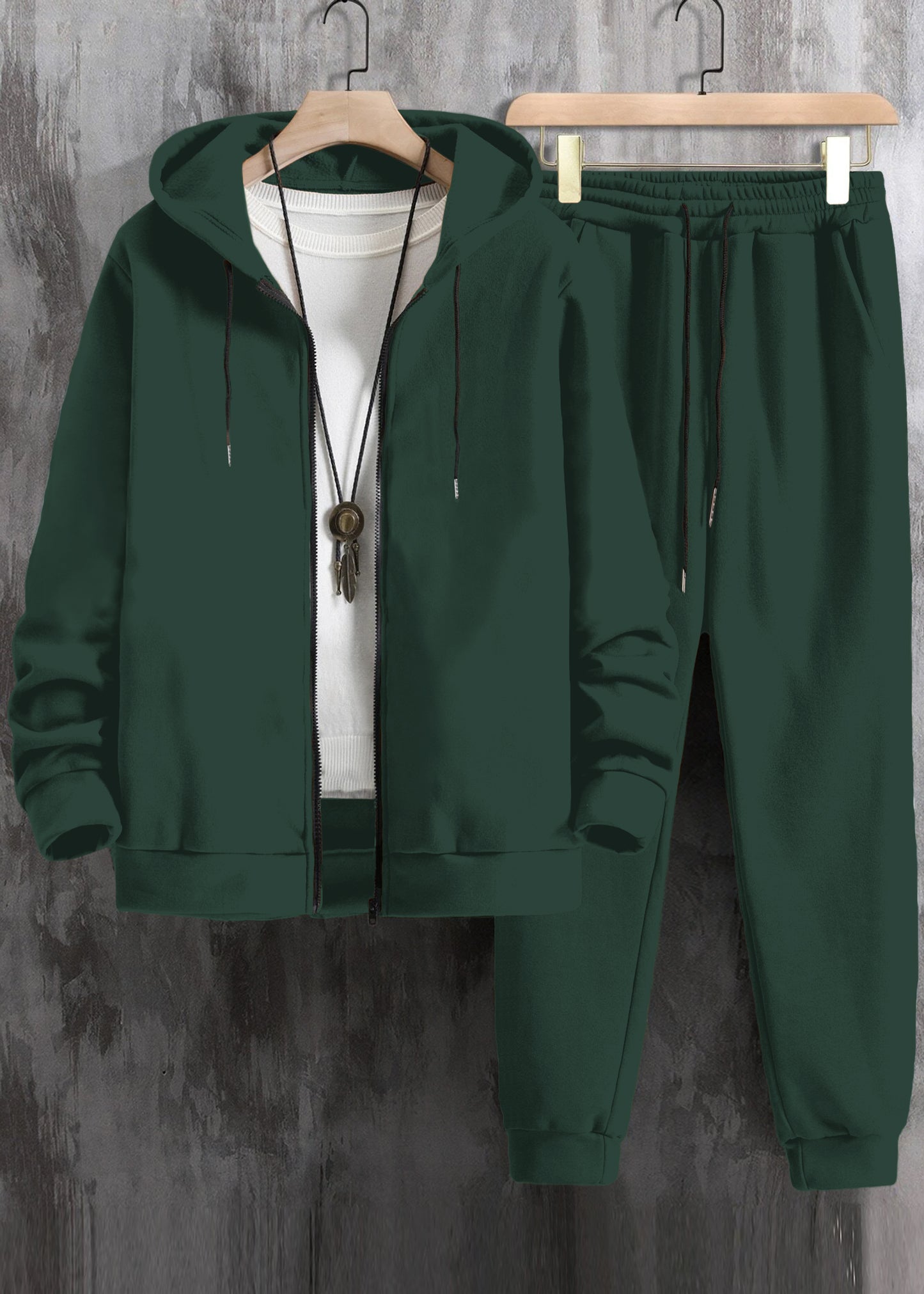 Men Zip Up Drawstring Hoodie & Sweatpants Co-ord Set Without Tee #175