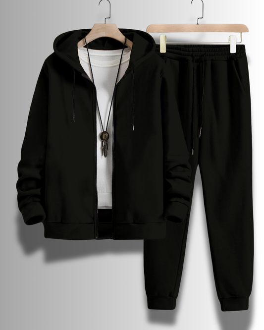 *MIDNIGHT BLACK* Zipper Hoodie & Joggers Set #177