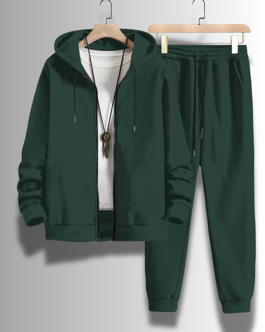 *DARK GREEN* Zipper Hoodie & Joggers Set #175
