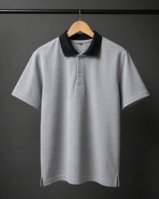 Premium Cotton Polo Tee (Melange Grey) #219
