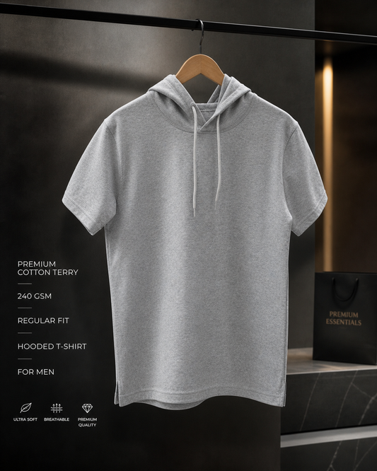 Melange Grey - Hooded Tee in Premium Cotton #228