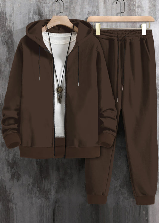 *DARK BROWN* Zipper Hoodie & Joggers Set #186